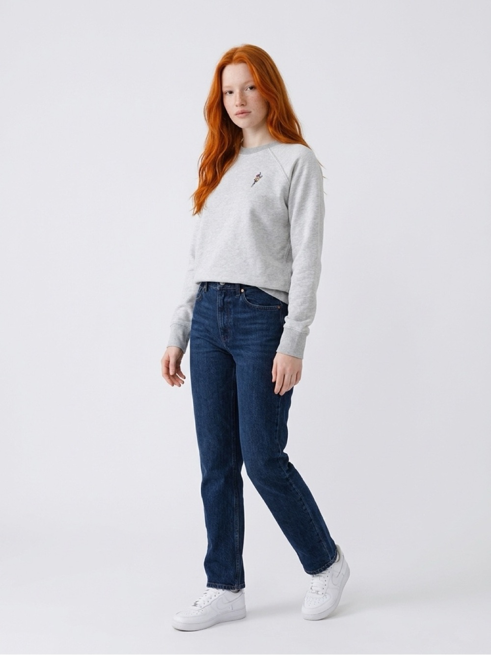 Spiritual Gangster Embroidered Floral Heather Grey Sweatshirt Medium